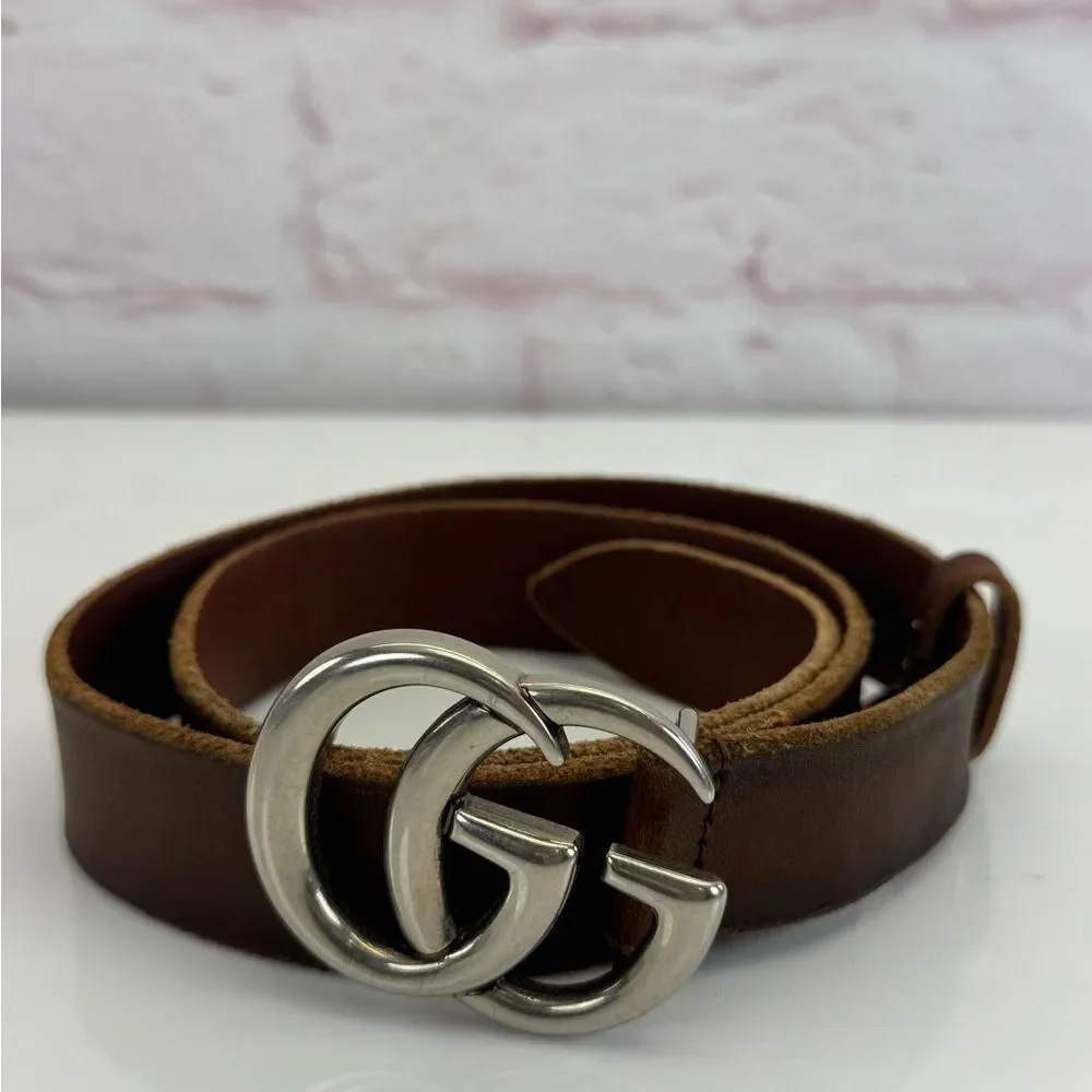 Authentic Gucci Distressed Raw Edge Brown Leather Belt 414516 75/30